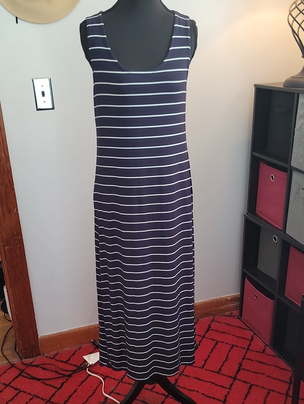 C&C California Navy and White Striped Sleeveless Maxi Dress Size Small